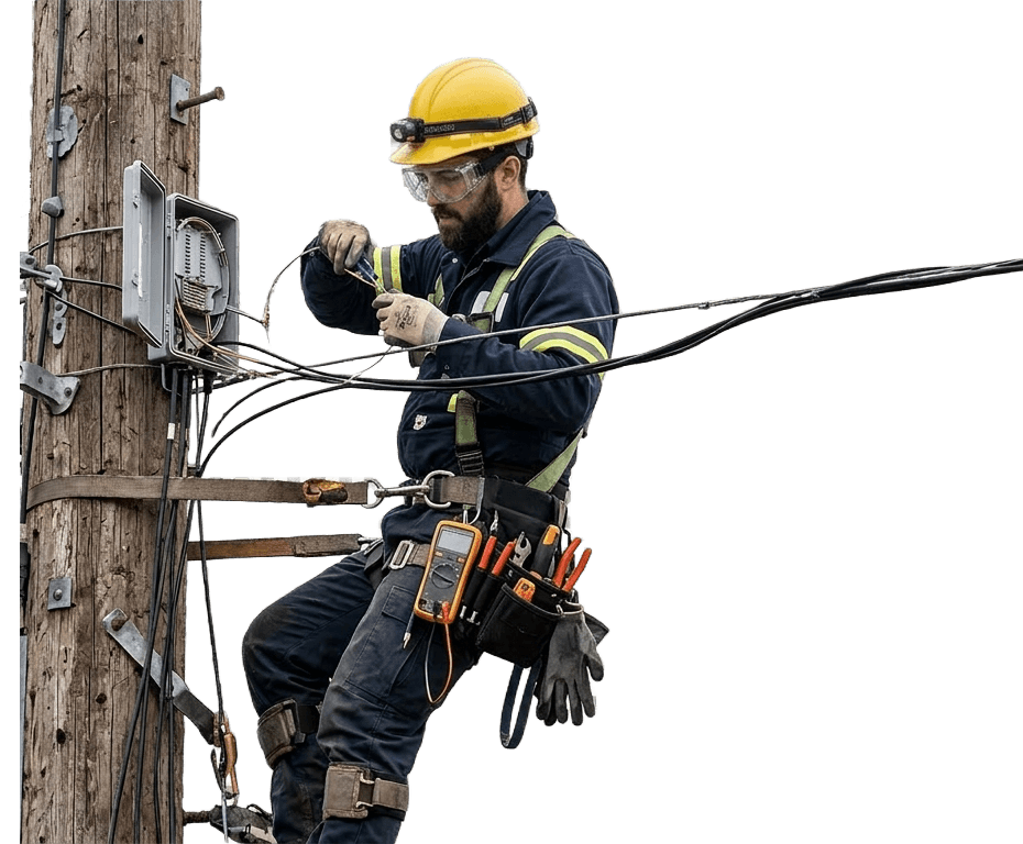 an engineer repairing cables